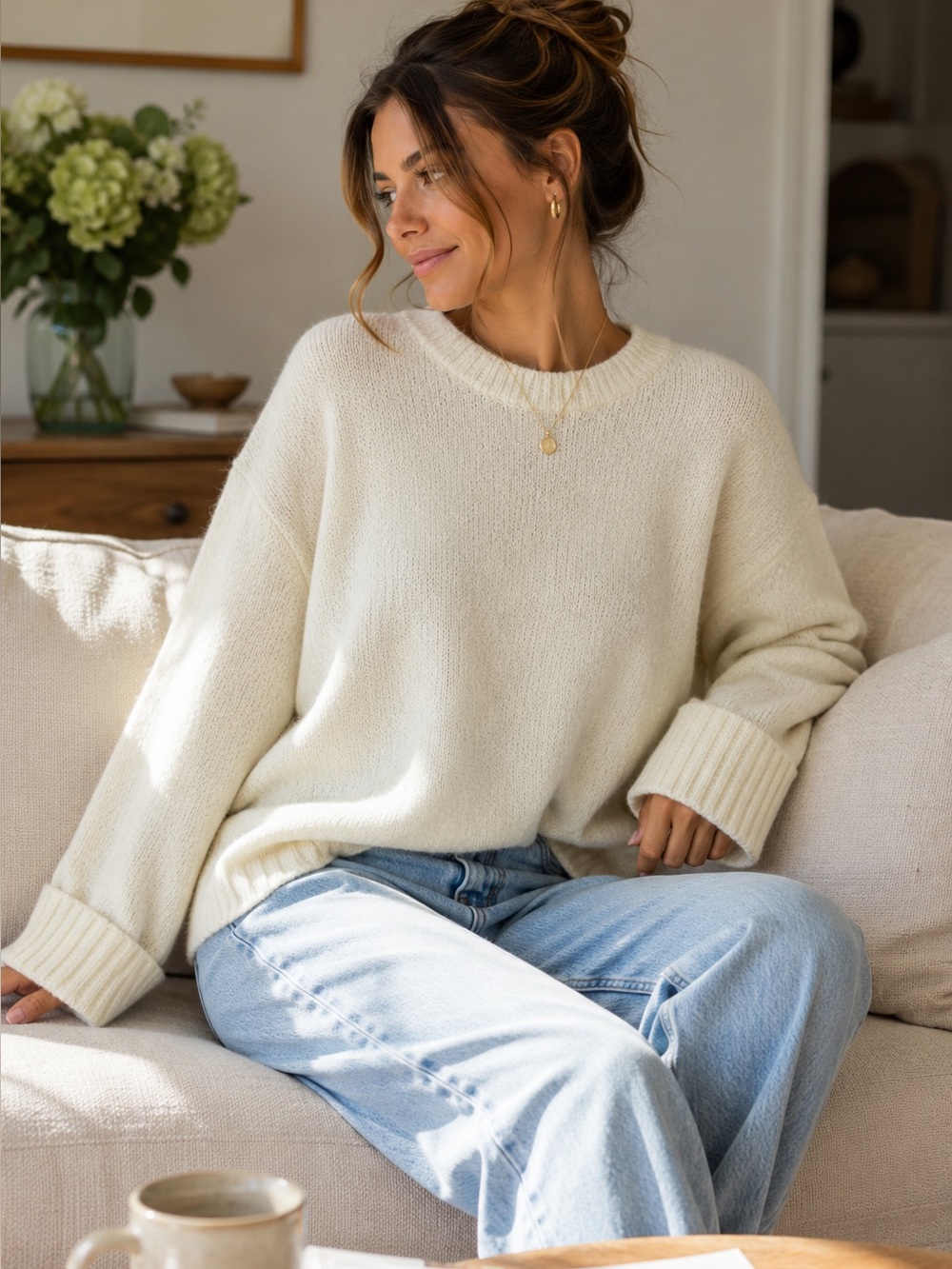 Lillusory Wool Blend Chunky Cream Sweater